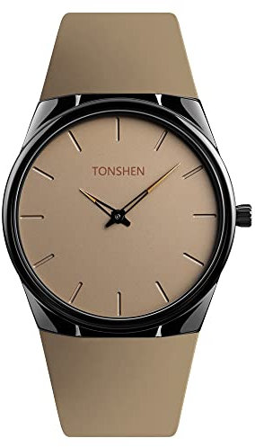 TONSHEN Herrenuhr Analog Quarz Edelstahl Lünette und Kautschuk Band Fashion Einfach Armbanduhr (Gelb)