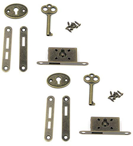 MY MIRONEY Schrankschloss Antik Bronze Dekorschloss Federtürschloss Möbelkasten Kastenschloss mit Schlüssel und Schrauben 2 Stück