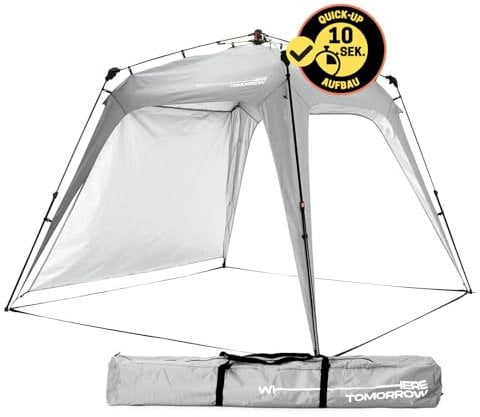 Lumaland Outdoor tonnelle Pliante - Pavillon | Imperméable & Protection UV | 2,5 x 2,5m | Tente de Jardin INCL. 1x Panneau latéral & Sac & piquets | pour Le Camping | Pop-up Rapide [Gris Claire]