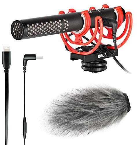 Rode Videomic NTG Broadcast Kamera-Mikrofon + SC15 Anschlusskabel USB-C zu Light-ning + keepdrum Fell-Windschutz