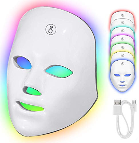 LED Gesichtsmaske mit Touch Button, 7 Farben LED Lichttherapie Maske für Gesicht Anti-falten Akne Entfernung Hautverjüngung Poren schrumpfen Ölige Haut Anti Aging Therapie Beauty