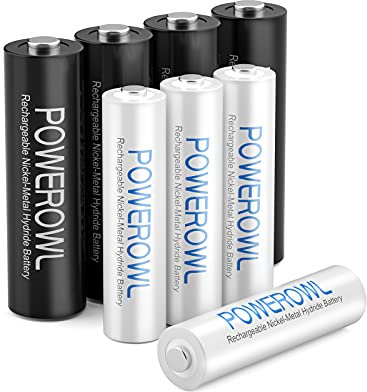 POWEROWL 8pcs Piles Rechargeables Kit pour AA et AAA Batterie Rechargeables avec 4*AA 2800mAh et 4*AAA 1000mAh