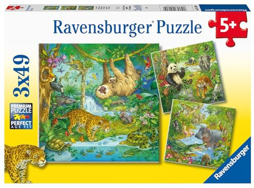 Ravensburger Kinderpuzzle - 05180 Im Urwald - Puzzle für Kinder ab 5 Jahren, mit 3 x 49 Teilen