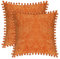 CaliTime Dekokissenbezüge 2er Pack Kuschelige, durchgefärbte, weiche Chenille-Kissenbezüge mit Pom Poms für Couch Sofa Dekoration 40cm x 40cm Hellorange