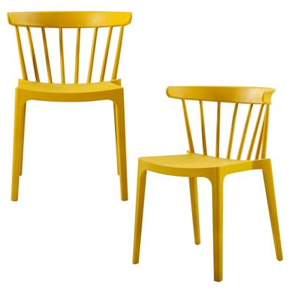 WOOOD Bliss Outdoor Stapelstühle 2er Set, Stapelbares Gartenstuhl Bistrostuhl aus Kunststoff Barstuhl Stapelstuhl Terrassenmöbel Gartenmöbel - Ocker Gelb
