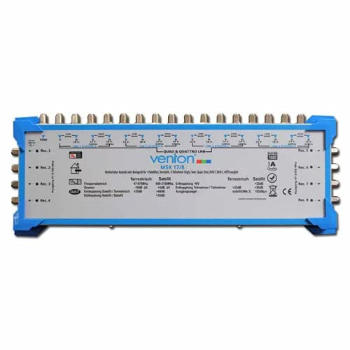 Venton Sat Multischalter 17/8 MSK I Multiswitch Kaskade für 8 Teilnehmer I Sat-Verteiler 17 Eingänge 8 Ausgänge - UHD Full HD-TV 4K 3D I Empfang digitaler & terrestrischer Signale I inkl Netzteil