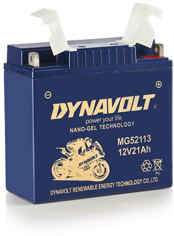 DYNAVOLT - NANO-GEL MG52113 Motorradbatterie 12V, 21Ah, 390A. Ersetzt YTX19BL-BS. Maße: 183x79x171mm. Wartungsfreie Motorradbatterien mit Nano-Gel-Technologie. Ideal für Rennmotorräder