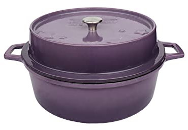 Grillfürst farbig emaillierter Dutch Oven ca. 4 Liter Fassungsvermögen - stabil stehender Gusseisentopf ohne Füße, lilafarbene Kratzfeste Emaillierung, multifunktional, ca. 15,5 x 34,3 cm, DO4