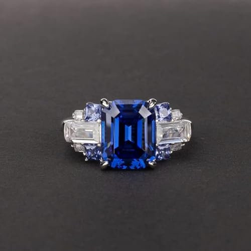 DJMJHG Vintage 100% 925 Sterling Silber Smaragd Citrin Saphir Aquamarin Edelstein Hochzeit Verlobung Paar Ring Schmuck 6 blau