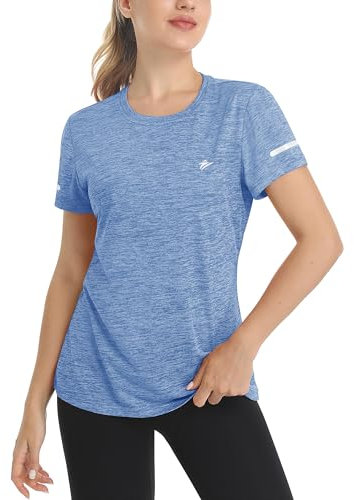 TACVASEN Sport Oberteile Damen Kurzarm Atmungsaktiv Fitnessshirt Sportshirt Schnell-Trocknend Laufshirt Outdoor Golf Shirt Meliert (XXL, Hellblau)