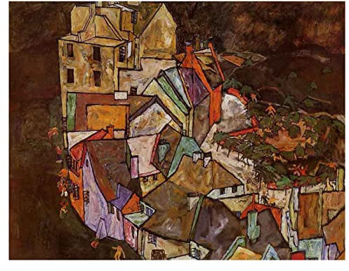 Lasite Egon Schiele《Rande der Stadt》Leinwandbilder Expressionismus Kunstdruck Bilder Reproduktion Leinwanddruck Bilder Leinwand Gemälde Wanddekoration Wandbild（35x46cm） 14x18inch,Ungerahmt
