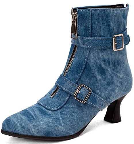 CUTEHEELS Women Ankle Boots Lace-up Buckle Kitten Heel Zip Pointed Toe