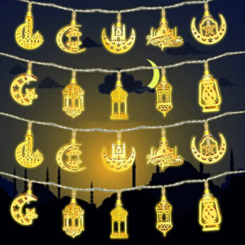 Shinybox Ramadan Eid Lichterkette, 3M 20LED Muslim Stern Mond Lichterketten, Eid Mubarak Dekoration, Batteriebetrieben für Außen Innen Garten Terrasse