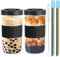 2 Pack Reusable Boba Tea Cups, 24oz/730ml Bubble Tea Cup with Leakproof Lids and Stainless Steel Straw Drinking Glasses Cups Travel Mug Glass Tumbler Mason Jar Sippy Cup for Ice Juice Coffee Drinks