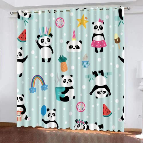 LUDSOL Cartoon-Panda-Gruppe 2er Set Verdunkelung Vorhang, Lockeres Spiel Kälteschutz Thermo Vorhang, 3D Gedruckt vorhänge, Gardine für Wohnzimmer Schlafzimmer Dekoration H 245 x B 140 cm