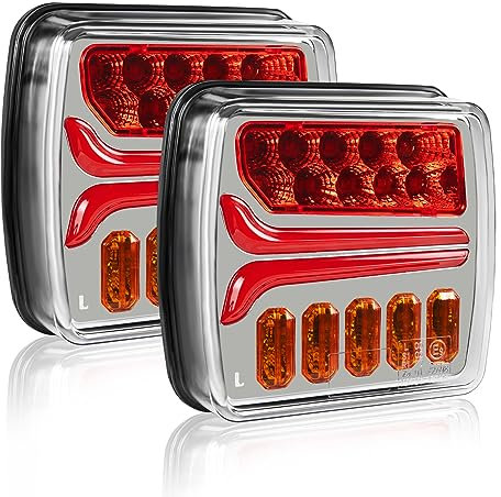 AOHEWEI 12/24 V 2 Stück LED-Anhänger-Rückleuchten, wasserdichter Bremspositionsleuchte, dynamischer Blinker, Nummernschildbeleuchtung für Wohnmobil, Wohnwagen, Traktor, LKW, Van, E-Prüfzeichen