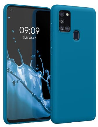 kwmobile Hülle kompatibel mit Samsung Galaxy A21s Hülle - weiches TPU Silikon Case - Cover geeignet für kabelloses Laden - Karibikblau
