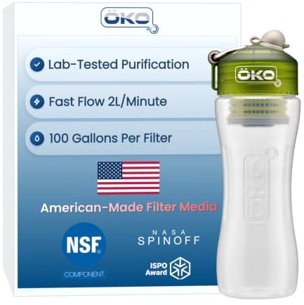ÖKO - Advanced Trinkflasche mit Filter abgeleitet aus der NASA Technologie, Gefilterte Wasserflasche für Reisen/Outdoor & Zuhause, Wasserfilterflasche für schädliche Verunreinigungen (650 ml, Moos)