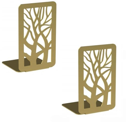 Sellon24® Lot de 2 serre-livres dorés décoratifs pour la maison, le bureau, l'étagère, en métal, design arbre d'arbre (1 paire)