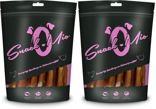 SnackOMio Barre à Mâcher Croustillante à Base de Filet de Poitrine de Poulet Mâcher Premium pour Chien 200 g (Lot de 2)