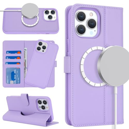 Zouzt for iPhone 14 Pro 6.1 Inch Detachable Wallet Case with Card Holder for MagSafe, Premium PU Leather 2 in 1 Flip Folio Book Magnetic Stand Protective Phone Cover for iPhone 14 Pro - Purple