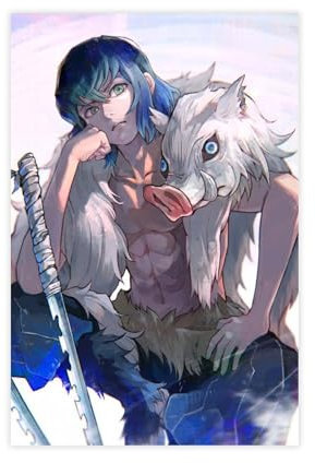 FrySky Inosuke Demon Slayer Kimetsu No Yaiba Poster Leinwand Poster Wandkunst Dekor Druck Bild Gemälde für Wohnzimmer Schlafzimmer Dekoration ungerahmt 20 x 30 cm