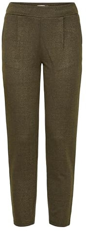 ICHI IHKATE Jacquard Damen Hose Stoffhose mit Eingrifftaschen Paspeltaschen Gummizug leicht elastisch Regular fit, Größe:L, Farbe:Black/Lizard Herringbone (203618)