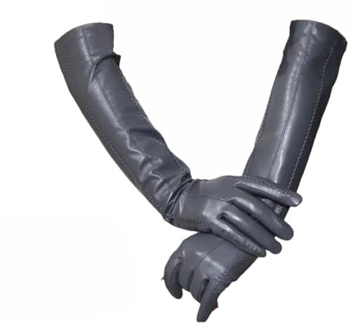 Handschuhe Schaffell Lange Handschuhe Damen Winter Warm Fleece Futter über Ellenbogen Arm Ärmel, CS2 Dunkelgrau, 9