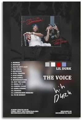 klouds Lil Durk Album The Voice Tracklist, Poster, dekoratives Gemälde, Leinwand, Schlafzimmer, Kunst, Wohnzimmer-Dekor, modernes ästhetisches Poster, 30 x 45 cm, ungerahmter Stil