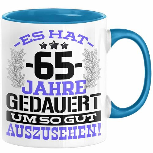 Trendation 65. Geburtstag Lustig Geschenk Männer Frauen Geschenkidee zum 65er Mann Frau Es Hat 65 Jahre Gedauert Um So Gut Auszusehen Mutter Vater (Blau)