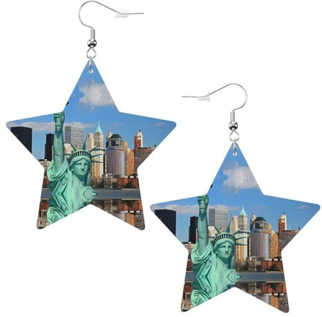 Freiheitsstatue in NYC Prints Leder-Stern-Ohrringe Anhänger stilvoll und schön leicht baumeln für Damen und Mädchen, Einheitsgröße, Leder