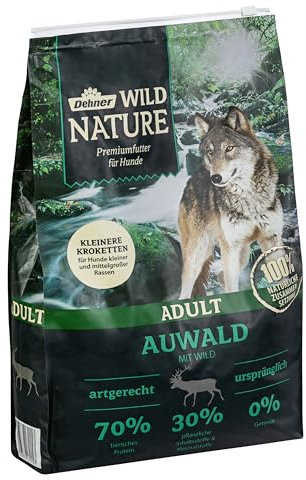 Dehner Wild Nature Hundefutter Auwald, Trockenfutter getreidefrei/zuckerfrei, Kroketten, für ausgewachsene Hunde, Wild, 4 kg