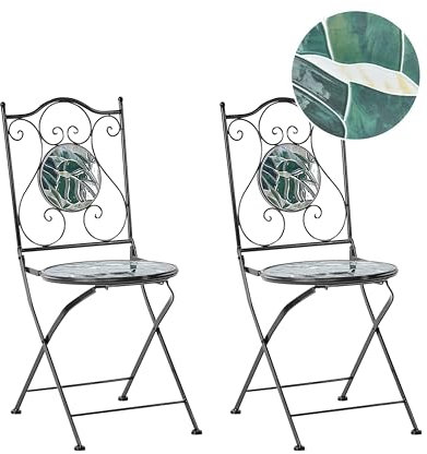Gartenstühle 2er Set Metall schwarz / grün Mosaikmuster zusammenklappbar Cozzana