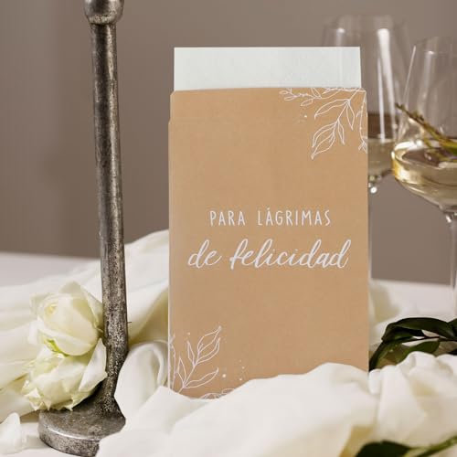Spagnolo 100pz Sacchetti Fazzoletti Matrimonio Para Lágrimas de Felicidad, Buste Porta Fazzoletti Solo per Lacrime di Gioia Matrimonio (Marrone)