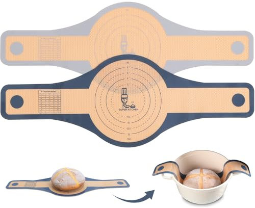 Super Kitchen 2PCS Silicone Bread Sling for Dutch Oven with Extra Wide and Long Handles, Non Stick Silicone Sourdough Sling for Transfer Sour Dough, Reusable Bread Mat for Baking (Grey,Dark Grey)