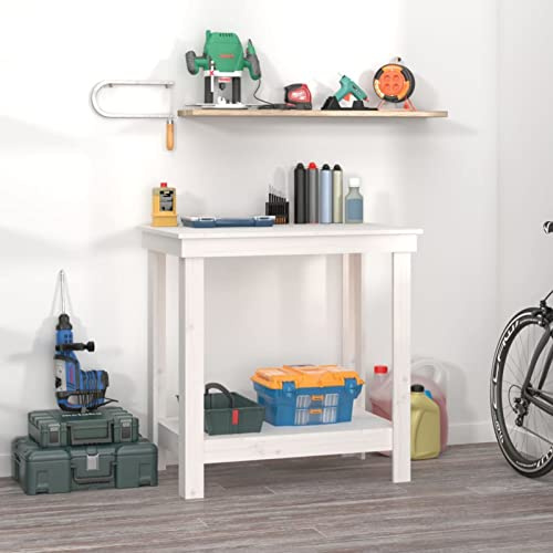 ShGaxin Werkbank Weiß 80x50x80 cm Massivholz Kiefer, Werkstatteinrichtung, Werkbank Werkstatt, Werkzeugschrank, Werktisch, Werkzeugtisch, Werkbänke Für Heimwerker