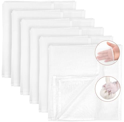 Vinuwu 6 Pcs Etamine Alimentaire, 50 x 50cm Food Nylon Grade 100 Mousseline Alimentaire Ultra Fine Lavable Chiffon à Fromage Anti-chaleur pour Filtrer Jus Fromage Thé Épices, Chinois Etamine