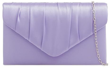 A2ZUKFASHION Women Satin Pleated Clutch Bag Bridal Wedding Evening Party Prom Handbag Chain Lilac