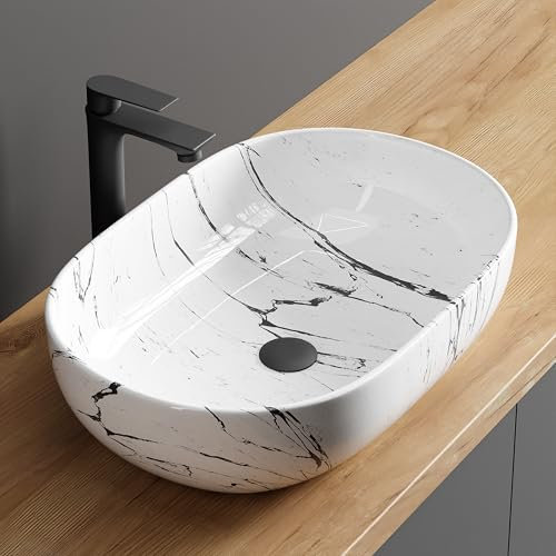 Planetmöbel Aquil Deluxe Waschbecken Quadratisch | Aufsatzwaschbecken für Badezimmer und Gäste-WC | Handwaschbecken ohne Hahnloch und Überlauf | Marmor Weiß, 60 x 40 x 15 cm