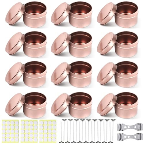 RANJIMA 12 Stück Kerzendosen, 120 ml Kerzenbehälter Runde Kerzengläser Metall-Kerzendose zum Kerzen Gießen mit Kerzenherstellung Kit Wiederverwendbare Schraubdeckel Metalldosen für Kerzen DIY Handwerk