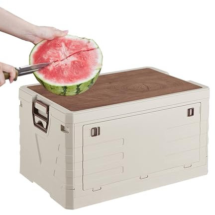 Faltbare Camping Outdoor Aufbewahrungsbox mit Deckel, 75L Stapelbar Kunststoff Auto Kofferraum Organizer Aufbewahrung, Faltbare Utility Crate Camping Zubehör für Garten Party Picknick Outdoor Reisen