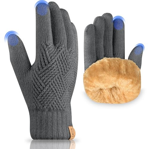 UKNOWISA Winterhandschuhe Damen, Fleece Futter Touchscreens Thermohandschuhe Strickhandschuhe Wollhandschuhe für Damen und Herren