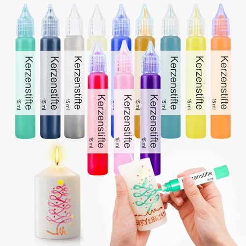 Scentoria 12 Stück Wachsstifte für Kerzen, Kerzen Bemalen Set 12x15 ml Kerzenstifte, Keramik Bemalen Set, Kerzen Selber Machen Set, Candle Pen, Kerzenstifte zum Verzieren (Perlglanz A)