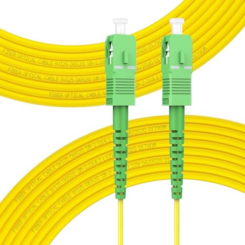 TECHZOCO Cable fibra óptica para router, Latiguillo FTTH, Cable SC/APC a SC/APC, OS2 Monomodo Simplex 9/125um LSZH, Compatible con Orange, Masmovil, Yoigo, Movistar, Vodafone y Jazztel, 15 Metros
