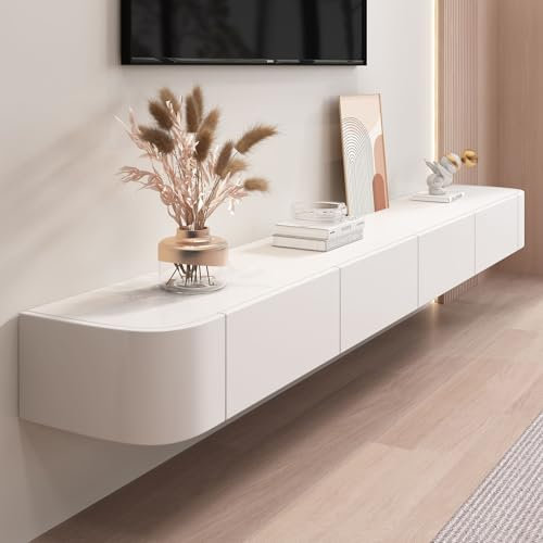 zaqiming Mueble de TV con 1 Puertas y 2 Cajones, Soporte De TV Flotante de Madera Largo de 300cm, Mesa de TV Estantes Flotantes para televisores de 43-65 Pulgadas