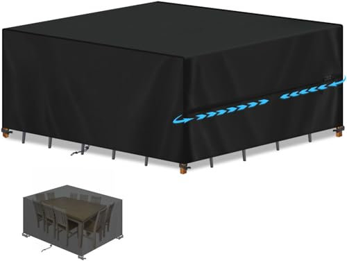SIMPHAUS Abdeckung Gartenmöbel Wasserdicht,Abdeckplane Gartenmöbel Anti UV,420D Oxford Gewebe Schutzhülle Gartenmöbel Abdeckung für Gartentisch und Stühle,Balkonmöbel,Lounge Möbel 300x250x100cm