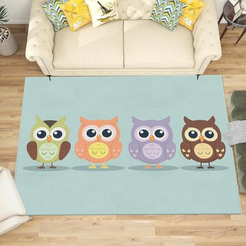 NAWVNMI Kinderzimmerteppich Antirutsch - Waschbar bis 30 Grad - Cartoon - Kurzflor Kinderteppich Teppich für Kinderzimmer - Eule - Teppiche Junge Mädchen 60 x 90 cm