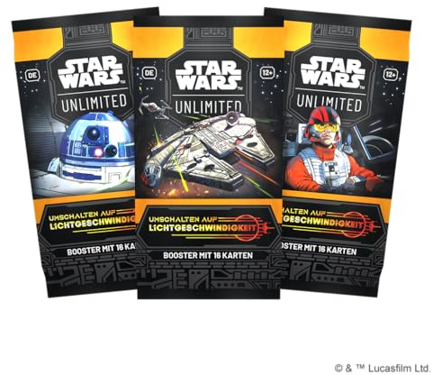 Star Wars Unlimited - Umschalten auf Lichtgeschwindigkeit - 3 Booster Pack - Deutsch - mit LMS Trading Grußkarte