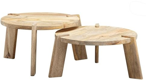 Design Couchtisch 2er Set Mango Massivholz Wohnzimmertisch Hell | Satztisch Holztisch Rund Beistelltisch | Tischset 2-teilig Kaffeetisch Holz