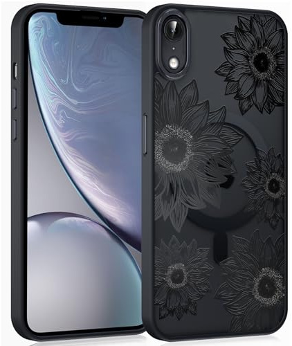 Coiwxmoi Magnetische Handyhülle für iPhone XR 6,1 Hülle, Kompatibel mit MagSafe, Aesthetic Blumen Muster Transluzente Mädchen Case, Matte PC Dünn TPU Bumper Stoßfest Schutzhülle Cover - Schwarz 01